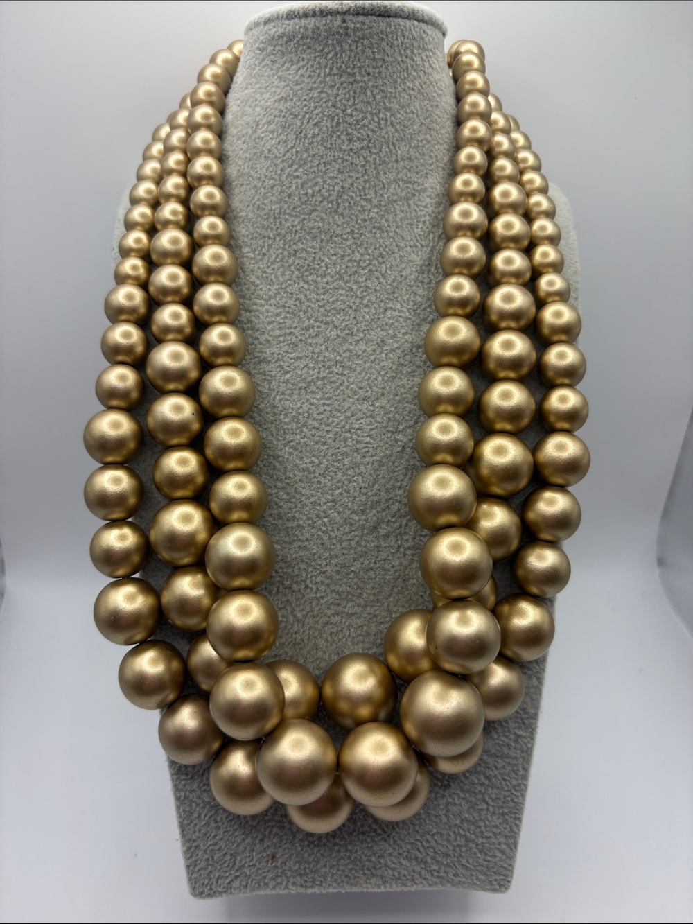 Matte 3 Strand Gold Multi-Strand Beaded Necklace
